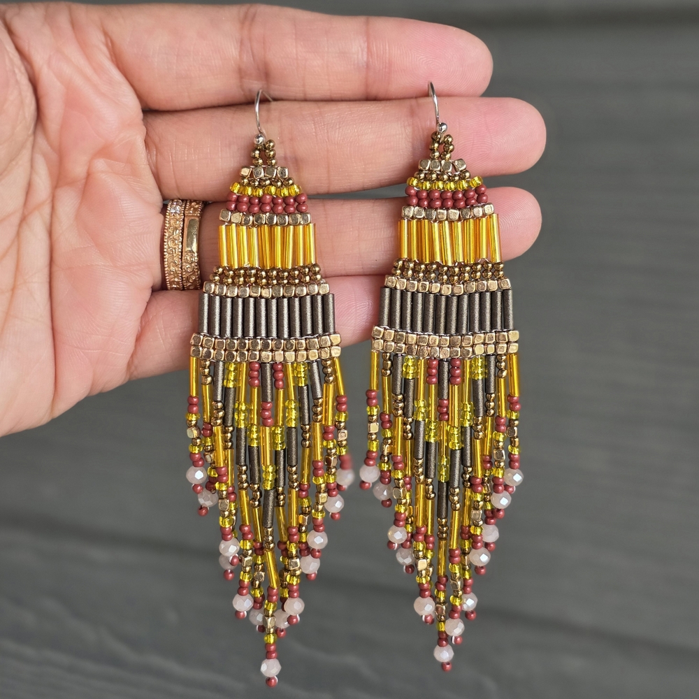 Dana Boho Fringe Beaded Earrings Handmade Statement Jewelry